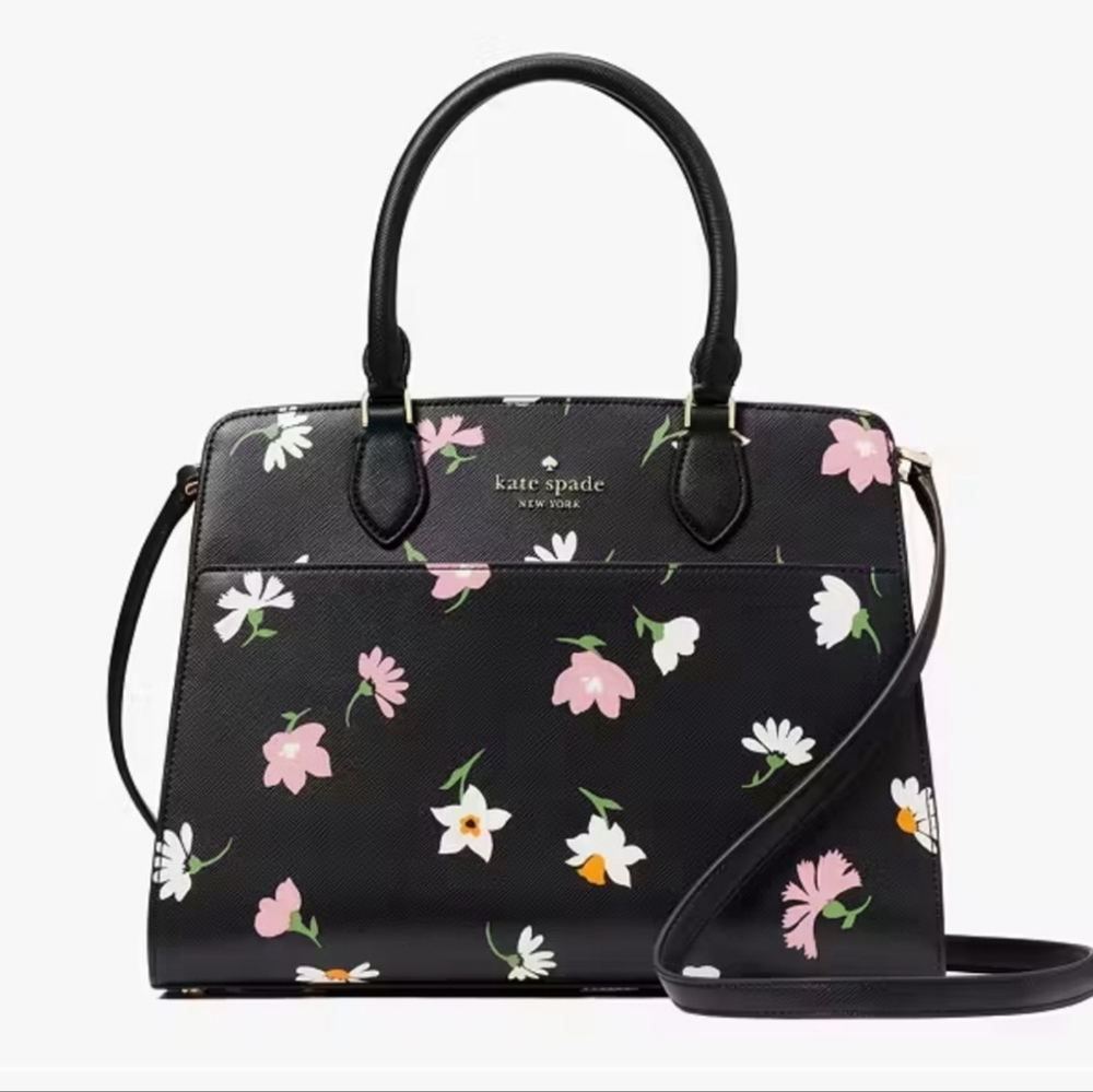 Kate Spade Black Multi Madison Floral Waltz Medium Satchel